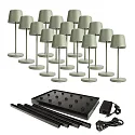 Tafellamp op batterijen s met Touch-Dimmer, met Lader, 15 Stuks IP65, mat, grijsgroen dimbaar