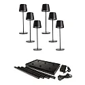 Tafellamp op batterijen CANIS GASTRO M met Touch-Dimmer, met Lader, 6 Stuks IP65, mat, grafietzwart dimbaar