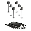 Tafellamp op batterijen CANIS GASTRO M met Touch-Dimmer, met Lader, 6 Stuks IP65, donkergrijs, mat dimbaar