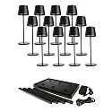 Tafellamp op batterijen CANIS GASTRO L met Touch-Dimmer, met Lader, 12 Stuks IP65, mat, grafietzwart dimbaar