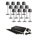 Tafellamp op batterijen CANIS GASTRO L met Touch-Dimmer, met Lader, 12 Stuks IP65, donkergrijs, mat dimbaar
