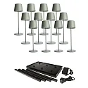 Tafellamp op batterijen CANIS GASTRO L met Touch-Dimmer, met Lader, 12 Stuks IP65, mat, grijsgroen dimbaar