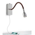 Wandarmatuur ASTA met schakelaar, met flexibele arm, opbouwversie, met USB-oplaadfunctie IP20, bruin, nikkel mat 