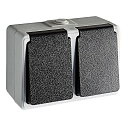 Contactdoos MONSUN / IP44 2-voudig, horizontaal, met Deksel, antraciet, lichtgrijs