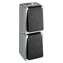 Contactdoos MONSUN / IP44 2-voudig, verticaal, met Deksel, antraciet, lichtgrijs