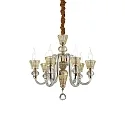 Chandelier STRAUSS, 6 flames, Ø 50.5cm, E14, rose gold / clear glass / amber chrystal glass