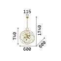 Ideal Lux Pendant luminaire KONSE, 6 flames, Ø 60cm, E27, satined dark gold