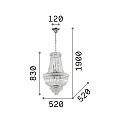 Pendant luminaire DUBAI, 10 flames, Ø 52cm, E14, metal / refined chrystal