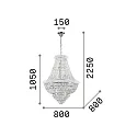 Ideal Lux Pendant luminaire DUBAI, 24 flames,  Ø 80cm, E14, metal / refined chrystal, chrome