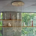 Ideal Lux LED pendant luminaire FILO, 12-flame, adjustable height, 23W 3000K, satined brass