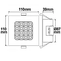 ISOLED LED downlight PRISM, UGR<19, suitable for offices, IP54, angular, 11 x 11cm, fixed optics, dimmable, 10W 3000K 980lm 90°