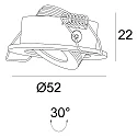 Recessed LED luminaire MiniAMP, IP40, Ø 5.2cm, 24V DC, CRi >91, swivelling 30°, dimmable, 3W 3000K 300lm 50°, white