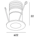 Recessed LED luminaire MiniAMP, set back, IP42, Ø 2.2cm, 24V DC, dimmable, 1W 3000K 60lm 60°, white