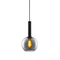 pendant luminaire INFINITY BLACK ROUND GLASS 20CM round E27 IP20, smoky colour, black dimmable