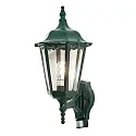 Wandarmatuur voor buitenshuis FIRENZE met bewegingsmelder E27 IP44, groen, transparant