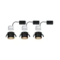 Paulmann Inbouwarmatuur GIL COIN LED rond, stijf, set van 3 IP44, goud, zwart mat dimbaar 470lm 2700K CRI >80