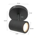 Mexlite Badkamerarmatuur UPROUND 1-vlams, cilindrisch, Dim-To-Warm, instelbaar GU10 IP44, zwart mat dimbaar