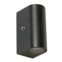 Wandarmatuur voor buitenshuis LOGAN up down, rond, met helderheidssensor, schakelbaar GU10 IP54, zwart mat 