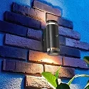 Steinhauer Wandarmatuur voor buitenshuis PANAY up down, cilindrisch, instelbaar, met helderheidssensor GU10 IP44, zwart mat dimbaar