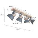 Mexlite Plafondarmatuur GEARWOOD 4-vlams, instelbaar E27 IP20, grijs, mat dimbaar