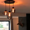 Steinhauer Steinhauer Pendant luminaire REFLEXION, 3 flames, smoky, fitting black