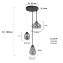 Steinhauer Steinhauer Pendant luminaire REFLEXION, 3 flames, smoky, fitting black