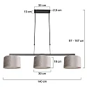 Steinhauer pendant luminaire STANG 3 flames E27 IP20, grey, black dimmable