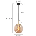 Steinhauer Pendelarmatuur BOLLIQUE rond E27 IP20, barnsteen, messing, zwart dimbaar