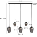 Mexlite Pendelarmatuur DROVIA 5-vlams E27 IP20, zwart dimbaar