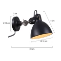 Mexlite Wandarmatuur CERA met schakelaar, met stekker, instelbaar E27 IP20, zwart mat dimbaar