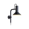 Wever & Ducré Wall luminaire ROOMOR 3.0 PAR16, 58cm, GU10, with cord switch, deep black, with shade 1.0, deep black gold